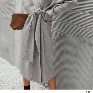 SHEIN Light Gray Tie Front Sweater Dress size M US 9/EUR 38